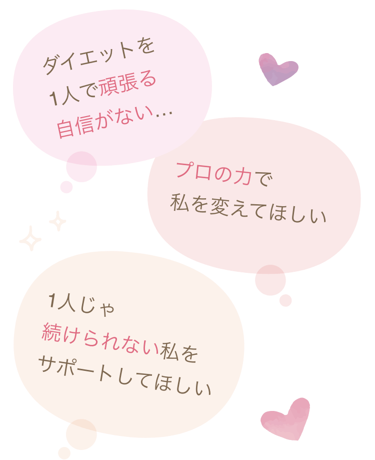 ダイエットを1人で頑張る自信がない… プロの力で私を変えてほしい 1人じゃ続けられない私をサポートしてほしい